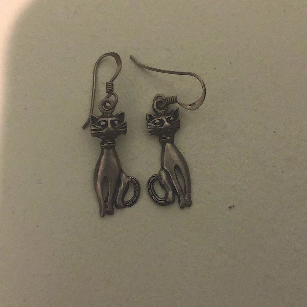 STERLING SILVER cat earrings